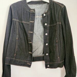 Shein Friful Jean Jacket, Black denim, collarless, Women's L. NWOT.